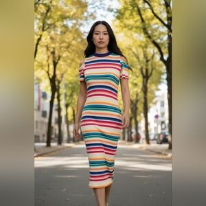 Edit by Seventeen Juniors bodycon striped maxi dress XS cold shoulder NWT